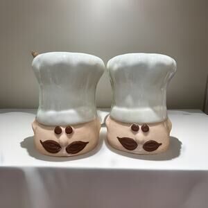 Takahashi Pottery Le Chef Shakers Salt Cook Charbos Vtg 70s Hat Toque Blanche